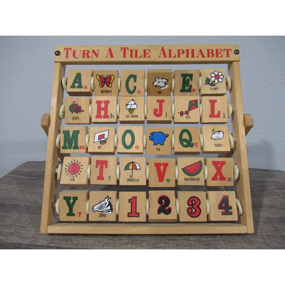 Turn A Tile Alphabet Wooden Educational Toy Vintage 90's